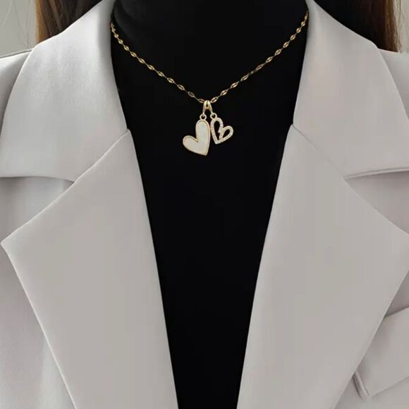 Diamond Double Heart Gold Necklace - Picture 6 of 6